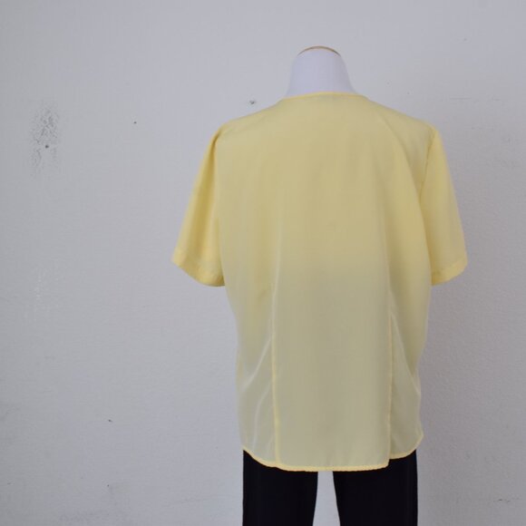 Vintage 90s Yellow Polyester Embroidered Blouse | size Large - Picture 3 of 12